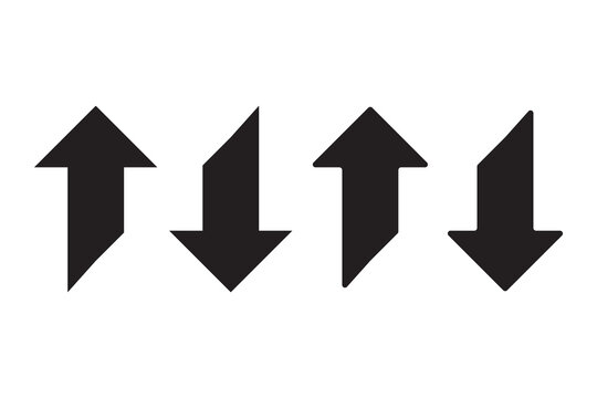Up Down Cut Arrows Silhouette Icon set of 4, two-way direction symbols. Isolated on a white background.