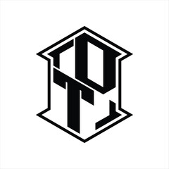 DT Logo monogram hexagon shield shape up and down with sharp corner isolated style design