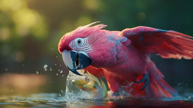 parrot catch on the fish pink Color ai generative image