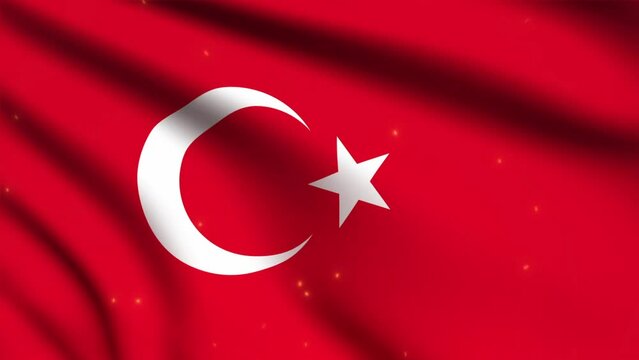 Turkey flag cinematic waving with firespark particles background