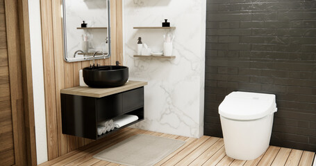 Wooden and black granite wall in Japan bathroom modern Onsen minimal style