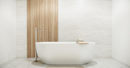 Fototapeta na wymiar White Bathroom modern japan minimal style. 3D rendering