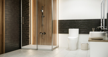 Wooden and black granite wall in Japan bathroom modern Onsen minimal style