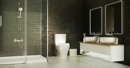 Wooden and black granite wall in Japan bathroom modern Onsen minimal style