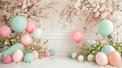 Obraz premium Elegant Easter Themed Photo Booth Setup Snapshot