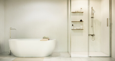 Fototapeta na wymiar White Bathroom modern japan minimal style. 3D rendering