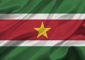 Obraz premium Suriname flag waving in the wind.