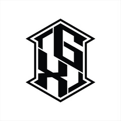 GX Logo monogram hexagon shield shape up and down with sharp corner isolated style design