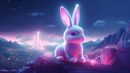 cute rabit with magical view ai generative image