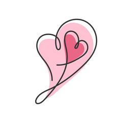 Two hearts continuous line drawn. Doodle minimalistic one line illustration. Love, relationship, family concept. Design element for wedding, Valentine's Day, Mothers Day