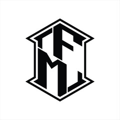 FM Logo monogram hexagon shield shape up and down with sharp corner isolated style design