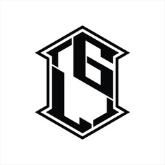 GL Logo monogram hexagon shield shape up and down with sharp corner isolated style design