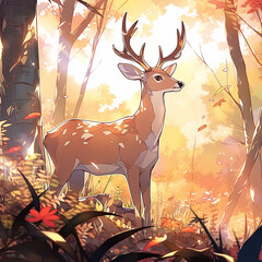 deer in jungle watercolor AI generative art