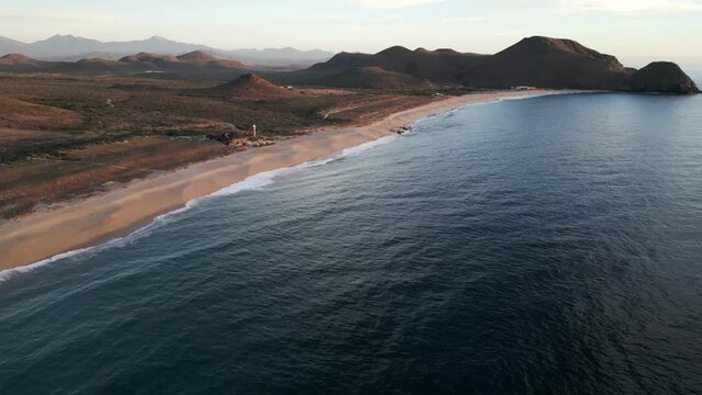 Aerial of Todos Santos Baja California Sur Mexico beach sand dunes desert 