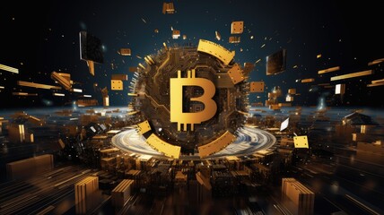 the innovation in digital currency, with abstract symbols forming a composition that exemplifies futuristic design,the transformative potential of digital currencies with a focus on innovation.