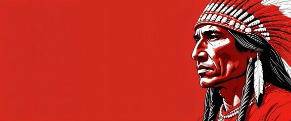 Red Indian Chief & Indigenous People Traditional Day: Red Indian's holiday graphics vector template background art, banner, card, poster with red Indian chief on the right corner & no text written