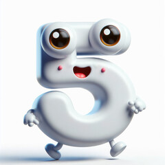 little cute happy number 5 3d character with bulging eyes on solid a white background. ai generative