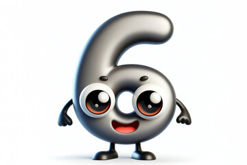 little cute happy number 6 3d character with bulging eyes on solid a white background. ai generative