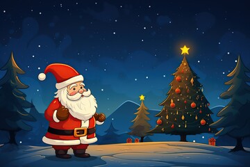 Illustration of Santa Claus with christmas tree