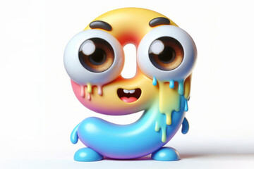 little cute happy number 9 3d character with bulging eyes on solid a white background. ai generative