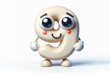 little cute happy number 9 3d character with bulging eyes on solid a white background. ai generative