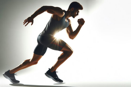 male athlete running isolated on solid a white background. ai generative