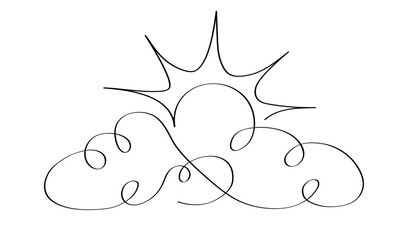Continuous line sun and cloud vector isolated on white background 10 eps