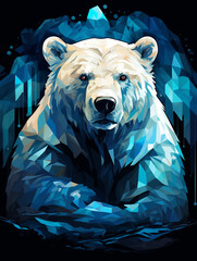 T-shirt design, abstract polar bear, Arctic cool blues and whites, modern geometric shapes, minimalist, climate change awareness created with Generative Ai