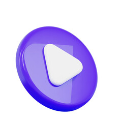 3d purple play button icon. Symbol to watch tv, video, movie,live stream. Stock vector illustration on isolated background..