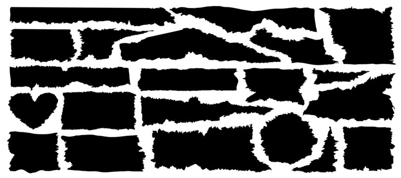 Torn paper frame vector set black color isolated on white background, ripped pappers, vintage background, scratches element design 10 eps