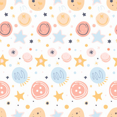 Baby pattern vector cute boho style with stars, happy face, geometry shape. Bohemian baby wallpaper 10 eps
