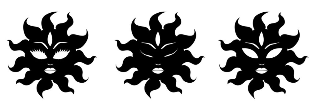Solar deity. Vector illustration of sun deity face mask. Sun with a face in Slavic folk style. Esoteric symbol sign emblem logo for print design tag poster brand