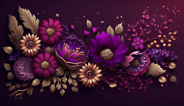 Floral abstract purple flower border background image