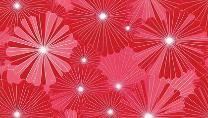 Groovy Red Pink aesthetic ray burst heart vector seamless pattern. Saint Valentine's Day romantic love panorama background. Line art style. Generative AI