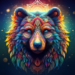 Abstract Colorful Bear Animal God Mandala Bright Artistic Fantasy Mystique Digital Generated Illustration