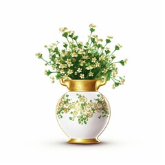 Naklejka na ściany i meble Green tiny artificial flower arrangements in ceramic white vase picture