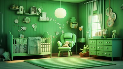 Green shabby chic nursery neon color interior design