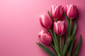 Obraz premium Background of pink flowers with empty space for text or greeting card design. Postcard for International Women's Day and Mother's Day.
