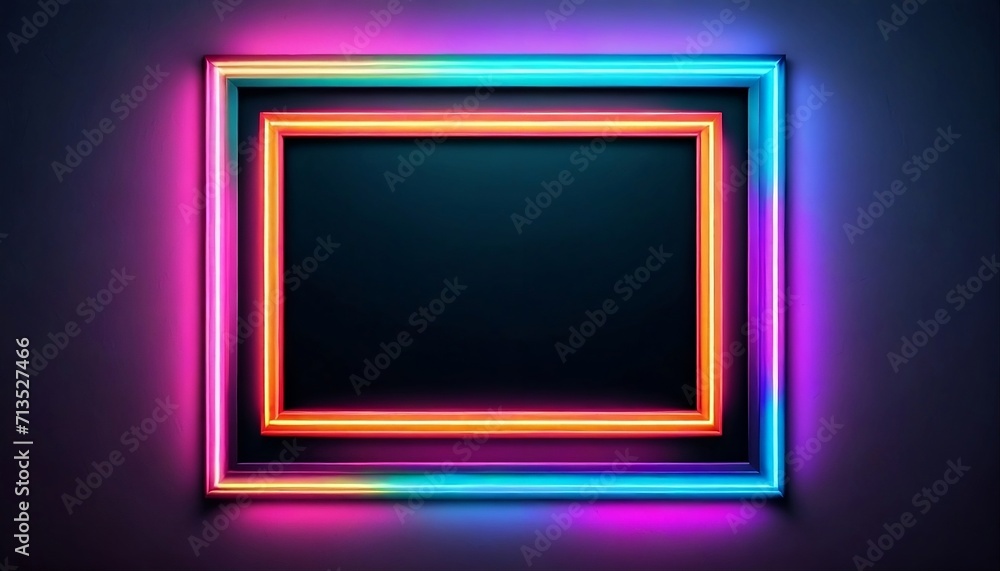 Aufkleber square rectangle picture frame with two tone neon color motion graphic on isolated black background.