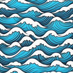 Obraz premium Stylized seamless ocean waves background. Blue water waves abstract pattern. Seamless vector pattern. Wavy blue background