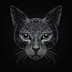 Geometric shape cat face head isolated black background