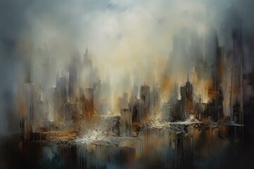 Cityscape engulfed in smoky ambiance. Imaginative and captivating artwork. Generative AI