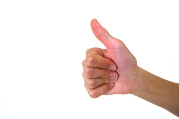 one person making "very nice wonderful ok" sign with hand on white background,