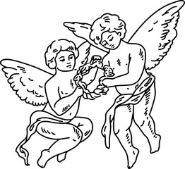 Cupid line art angels Valentine's Day decor.