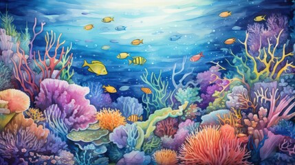 Fototapeta na wymiar Vibrant underwater scene with diverse coral and tropical fish