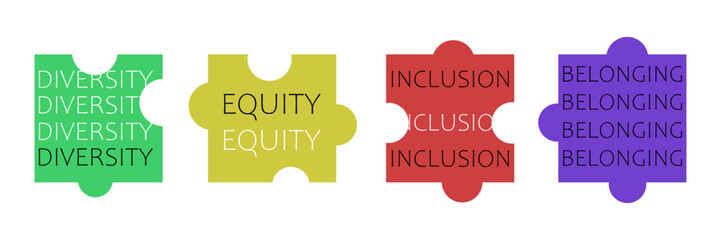 Diversity, Equity, Inclusion and Belonging puzzle illustration for print, banner, poster