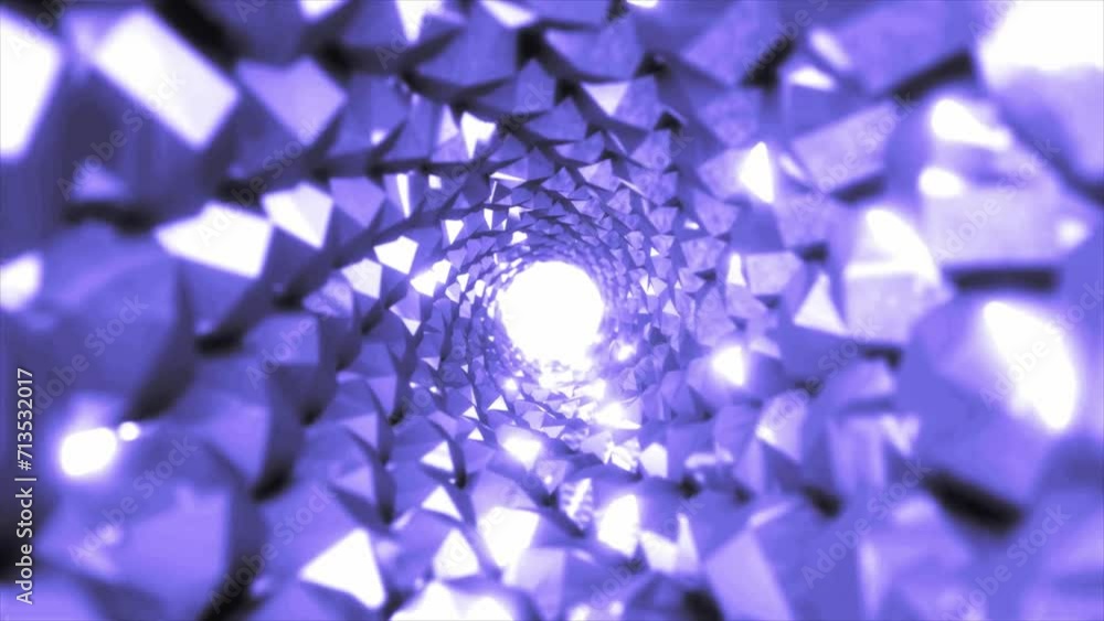 Poster a rotating purple metallic shiny tunnel with walls of ribs and lines in the form of a circle with re