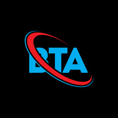 BTA logo. BTA letter. BTA letter logo design. Initials BTA logo linked with circle and uppercase monogram logo. BTA typography for technology, business and real estate brand.