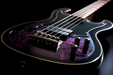 Fototapeta na wymiar Closeup of a black electric guitar, black velvet background