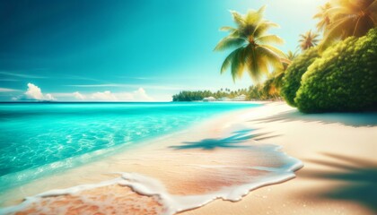 Fototapeta na wymiar Tropical Paradise Beach with Vibrant Turquoise Water, Summer Vacation Concept